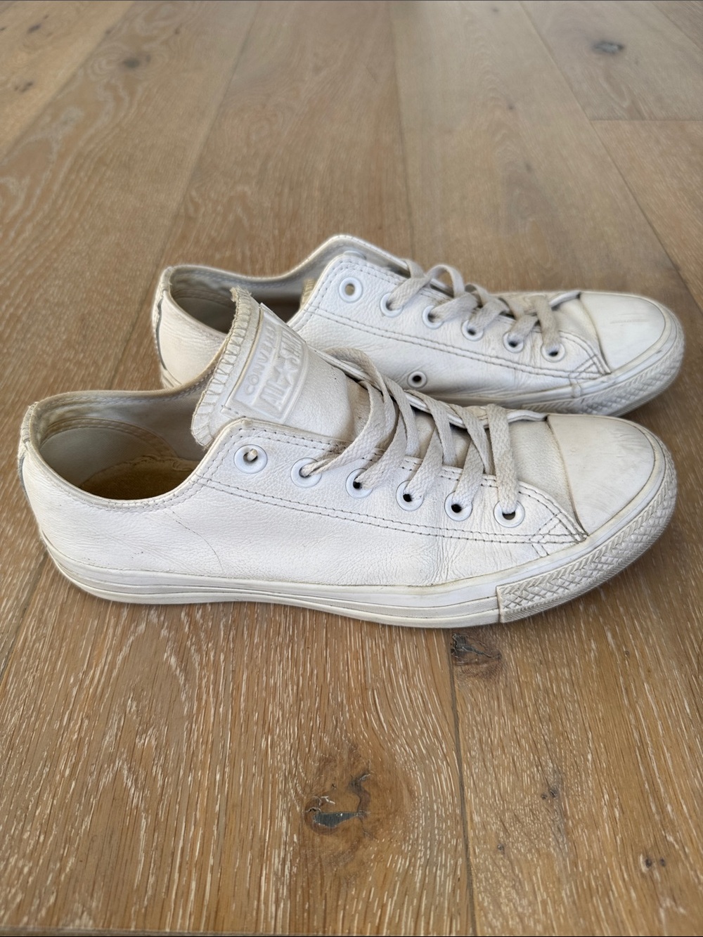 White Low-Top Leather Sneakers - Women's Casual Shoe